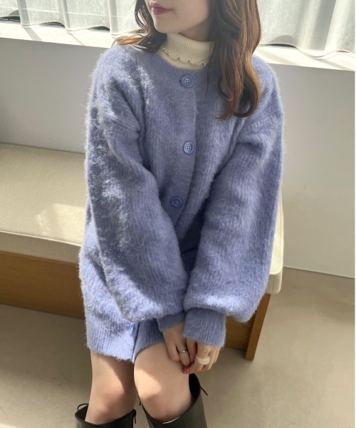 Olive des Olive モヘア風オーバーサイズカーディガン ブルー