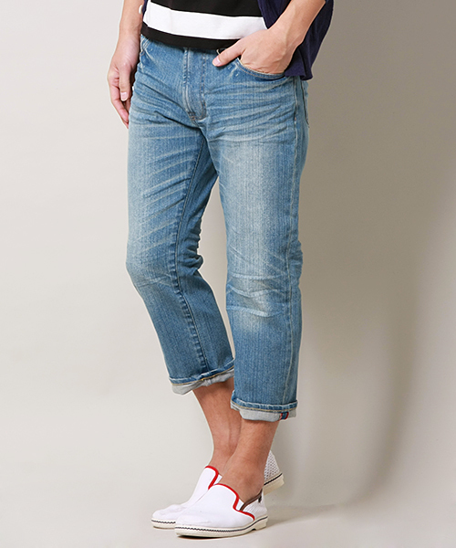 MEN'S MELROSE（メンズメルローズ）の「ストレッチデニム５ポケットクロップドパンツ（その他パンツ・メンズ・その他2/ライトインディゴブルー/ホワイト/ブラック・LARGE/MEDIUM/SMALL）」の4枚目の写真