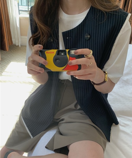 aimoha（アイモハ）の「デザイン縞模様　ジレ（ベスト・レディース・ネイビー・MEDIUM/SMALL）」の13枚目の写真