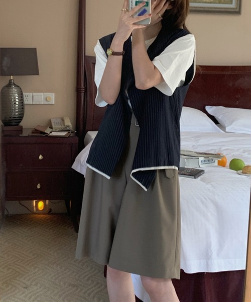 aimoha（アイモハ）の「デザイン縞模様　ジレ（ベスト・レディース・ネイビー・MEDIUM/SMALL）」の16枚目の写真