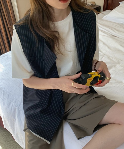 aimoha（アイモハ）の「デザイン縞模様　ジレ（ベスト・レディース・ネイビー・MEDIUM/SMALL）」の18枚目の写真