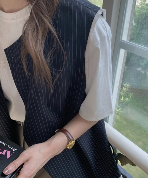 aimoha（アイモハ）の「デザイン縞模様　ジレ（ベスト・レディース・ネイビー・MEDIUM/SMALL）」の19枚目の写真