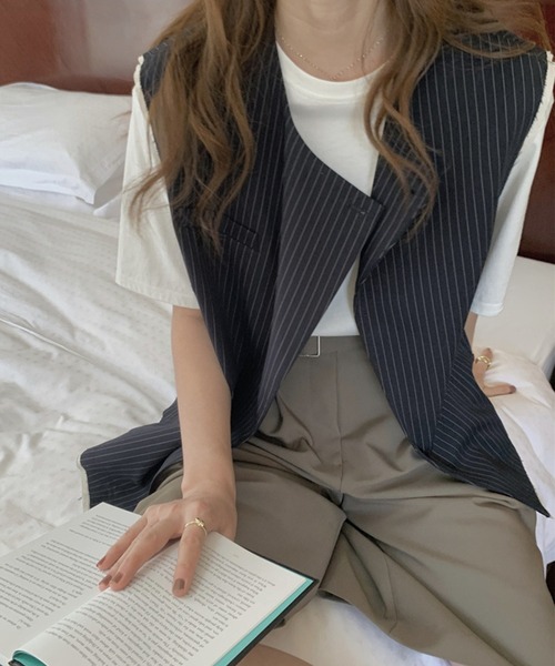 aimoha（アイモハ）の「デザイン縞模様　ジレ（ベスト・レディース・ネイビー・MEDIUM/SMALL）」の21枚目の写真