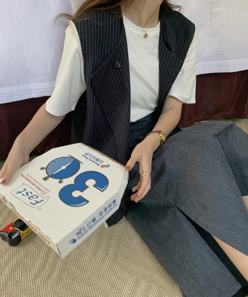 aimoha（アイモハ）の「デザイン縞模様　ジレ（ベスト・レディース・ネイビー・MEDIUM/SMALL）」の22枚目の写真