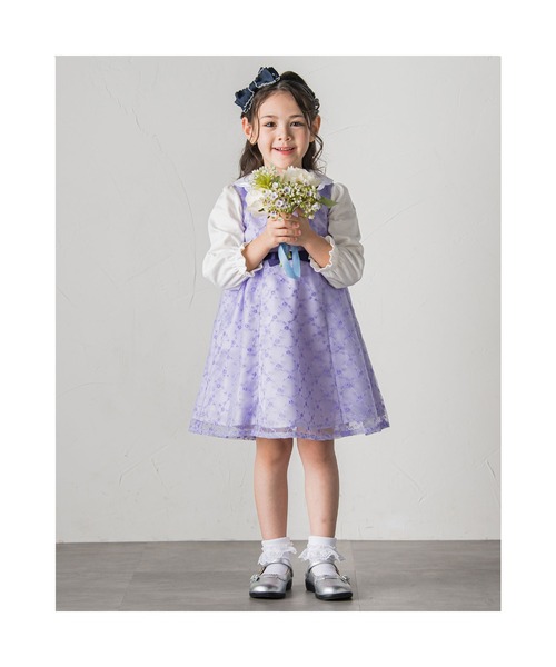 BeBe（ベベ）の「BeBe/日本製フォーマルオーガンジー花柄フラワー刺繍ワンピース(110~130cm)（ワンピース・キッズ・パープル系その他/イエロー系その他・110/120/130）」の5枚目の写真