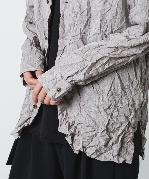 セール】PE/LIポプリン リンクル加工 L/S シャツ / PE/LI POPLIN