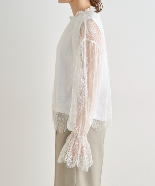 PUAL CE CIN（ピュアルセシン）の「インナー付き レースブラウス（シャツ/ブラウス・レディース・ブラック/アイボリー・FREE）」の5枚目の写真