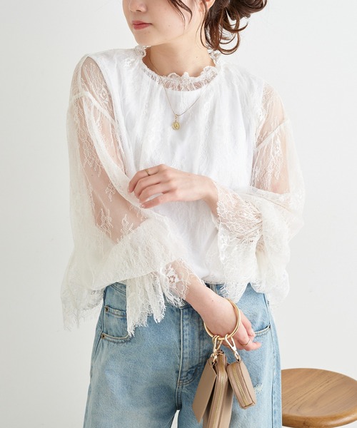 PUAL CE CIN（ピュアルセシン）の「インナー付き レースブラウス（シャツ/ブラウス・レディース・ブラック/アイボリー・FREE）」の6枚目の写真