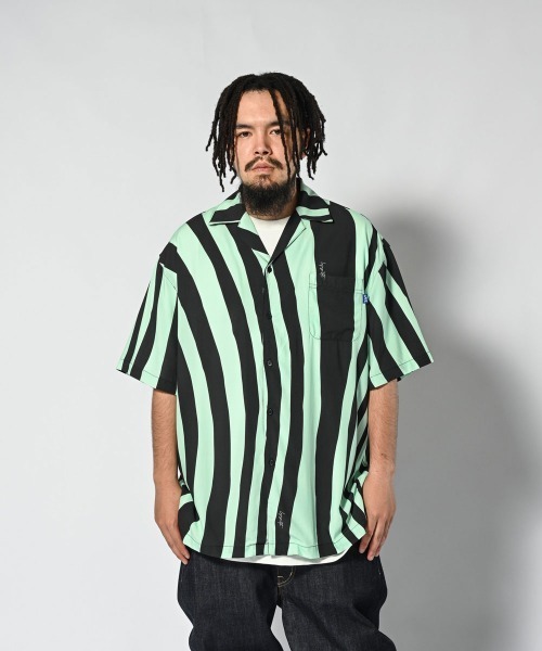 LFYT（エルエフワイティー）の「LFYT ラファイエット [Lafayette] - ストライプ 半袖シャツ ストライプ レーヨン [DISTORTED STRIPE S/S SHIRT]（シャツ/ブラウス・メンズ・ミント/レッド/オリーブ・LARGE/X-LARGE/XX-LARGE/MEDIUM）」の5枚目の写真