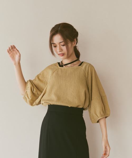 moi tytto（モイテュット）の「ボリューム袖ハーフスリーブシアートップス（Tシャツ/カットソー・レディース・ナチュラル/ブラック/グリーン/ブラウン・FREE）」の19枚目の写真