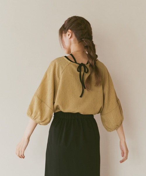 moi tytto（モイテュット）の「ボリューム袖ハーフスリーブシアートップス（Tシャツ/カットソー・レディース・ナチュラル/ブラック/グリーン/ブラウン・FREE）」の20枚目の写真