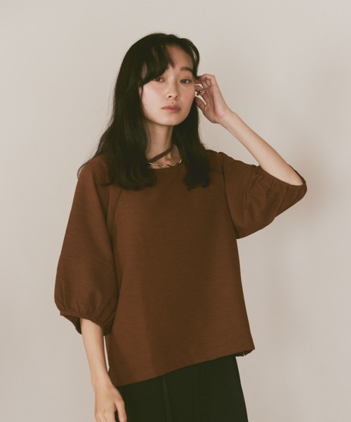 moi tytto（モイテュット）の「ボリューム袖ハーフスリーブシアートップス（Tシャツ/カットソー・レディース・ナチュラル/ブラック/グリーン/ブラウン・FREE）」の13枚目の写真