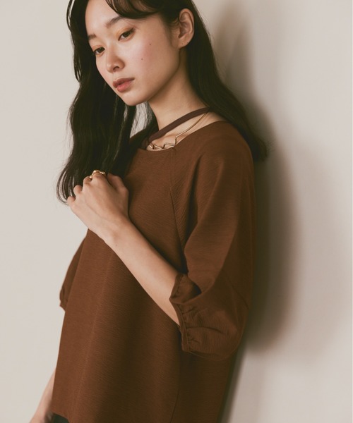 moi tytto（モイテュット）の「ボリューム袖ハーフスリーブシアートップス（Tシャツ/カットソー・レディース・ナチュラル/ブラック/グリーン/ブラウン・FREE）」の7枚目の写真