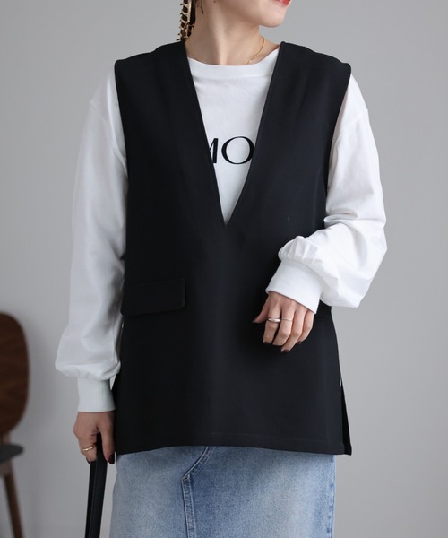 ap retro（アプレトロ）の「ディープVネックベスト（ベスト・レディース・ブラック/ホワイト・FREE）」の4枚目の写真