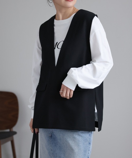 ap retro（アプレトロ）の「ディープVネックベスト（ベスト・レディース・ブラック/ホワイト・FREE）」の5枚目の写真