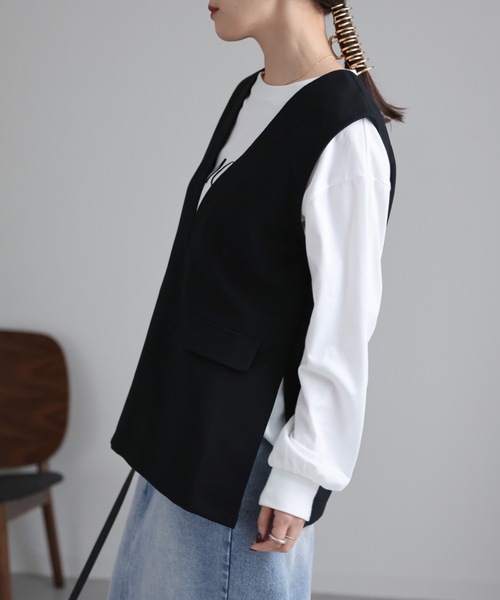 ap retro（アプレトロ）の「ディープVネックベスト（ベスト・レディース・ブラック/ホワイト・FREE）」の9枚目の写真