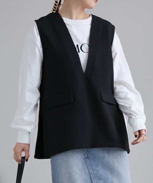 ap retro（アプレトロ）の「ディープVネックベスト（ベスト・レディース・ブラック/ホワイト・FREE）」の3枚目の写真