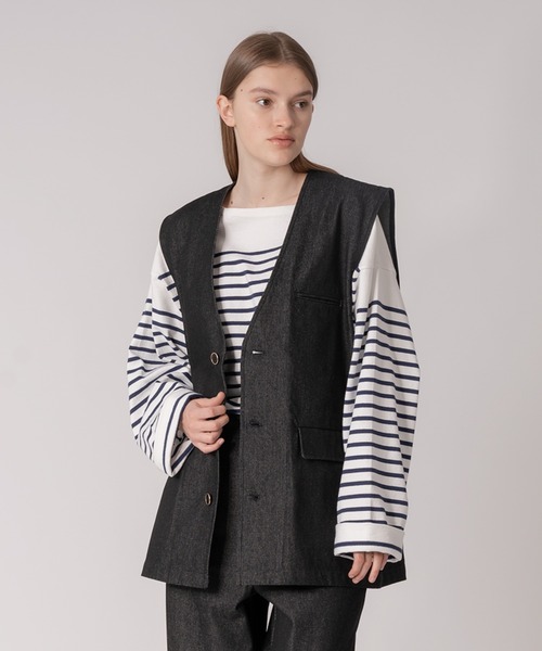 ONCILY(オンシェリー)の「【SET UP可能】COLLARLESS DENIM GILET VEST / ノーカラーデニムジレベスト(ベスト・メンズ・ナチュラル/ブラック/インディゴブルー・LARGE/MEDIUM)」の20枚目の写真