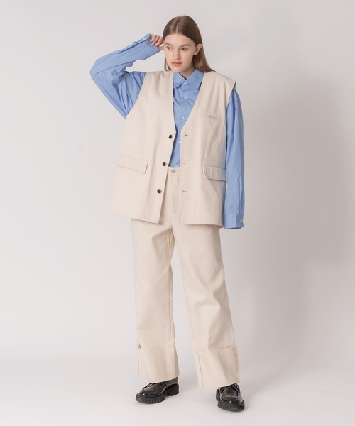 ONCILY(オンシェリー)の「【SET UP可能】COLLARLESS DENIM GILET VEST / ノーカラーデニムジレベスト(ベスト・メンズ・ナチュラル/ブラック/インディゴブルー・LARGE/MEDIUM)」の8枚目の写真