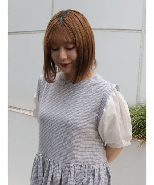 merry jenny チェック柄 半袖　checkドッキングパフワンピース merry jenny（メリージェニー）の「checkドッキングパフ