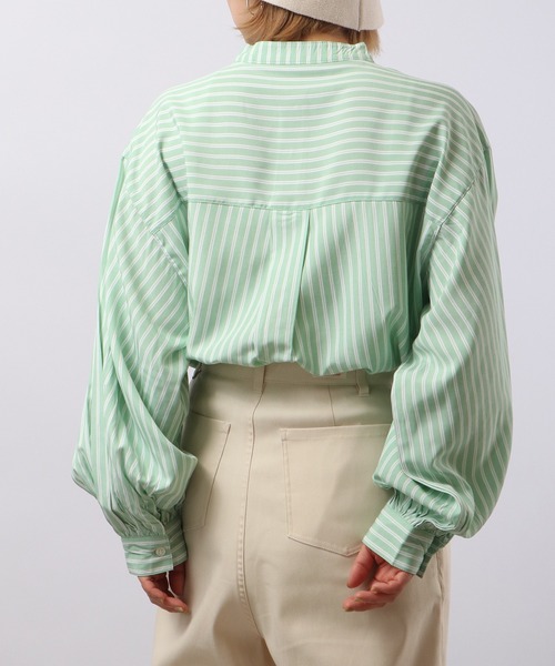 Blasty（ブラスティー）の「BLASTY バンドカラーストライプシャツ（シャツ/ブラウス・レディース・グリーン/ブルー・F）」の3枚目の写真