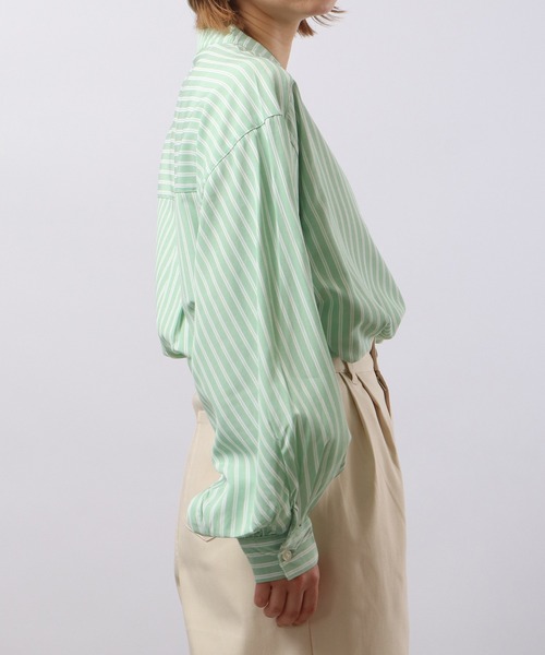 Blasty（ブラスティー）の「BLASTY バンドカラーストライプシャツ（シャツ/ブラウス・レディース・グリーン/ブルー・F）」の5枚目の写真
