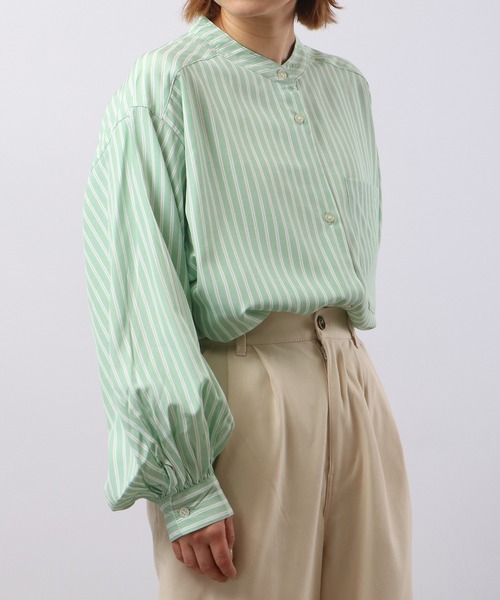 Blasty（ブラスティー）の「BLASTY バンドカラーストライプシャツ（シャツ/ブラウス・レディース・グリーン/ブルー・F）」の19枚目の写真