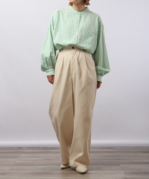 Blasty（ブラスティー）の「BLASTY バンドカラーストライプシャツ（シャツ/ブラウス・レディース・グリーン/ブルー・F）」の9枚目の写真