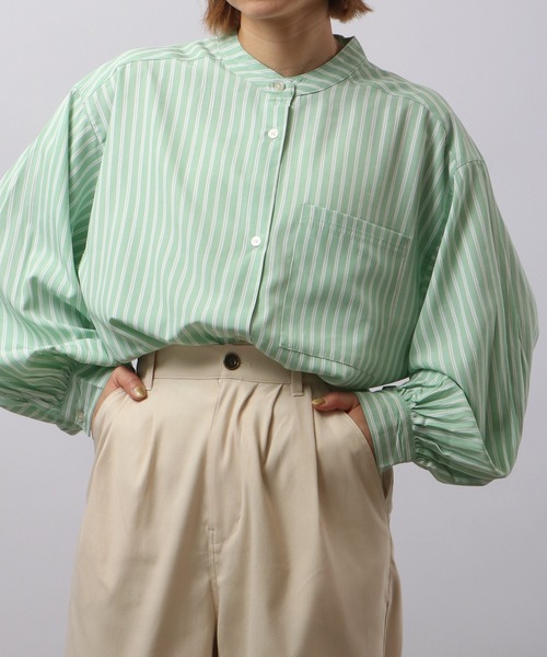 Blasty（ブラスティー）の「BLASTY バンドカラーストライプシャツ（シャツ/ブラウス・レディース・グリーン/ブルー・F）」の12枚目の写真