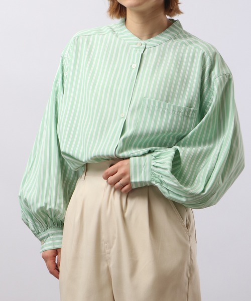 Blasty（ブラスティー）の「BLASTY バンドカラーストライプシャツ（シャツ/ブラウス・レディース・グリーン/ブルー・F）」の8枚目の写真
