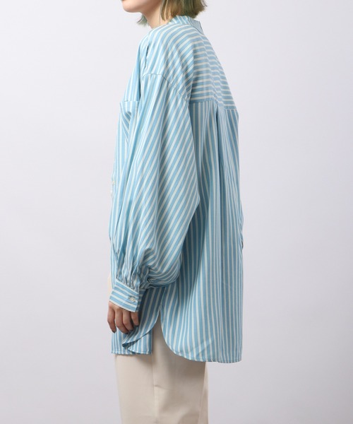Blasty（ブラスティー）の「BLASTY バンドカラーストライプシャツ（シャツ/ブラウス・レディース・グリーン/ブルー・F）」の15枚目の写真