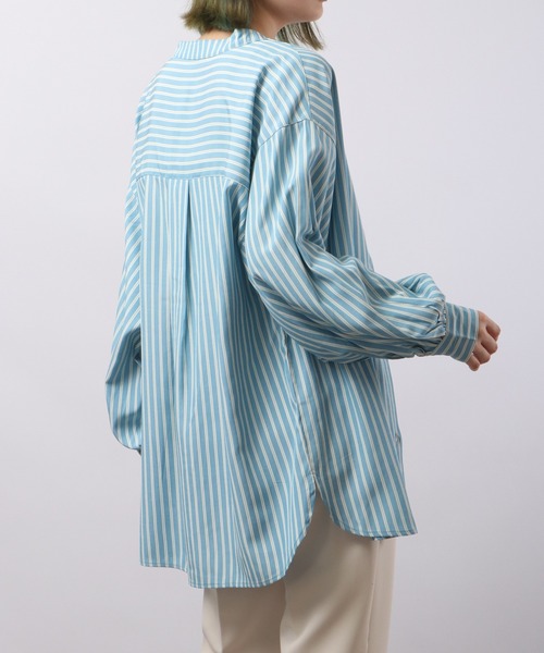 Blasty（ブラスティー）の「BLASTY バンドカラーストライプシャツ（シャツ/ブラウス・レディース・グリーン/ブルー・F）」の11枚目の写真