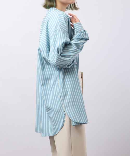 Blasty（ブラスティー）の「BLASTY バンドカラーストライプシャツ（シャツ/ブラウス・レディース・グリーン/ブルー・F）」の10枚目の写真