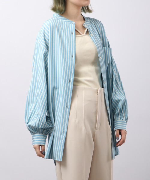 Blasty（ブラスティー）の「BLASTY バンドカラーストライプシャツ（シャツ/ブラウス・レディース・グリーン/ブルー・F）」の14枚目の写真