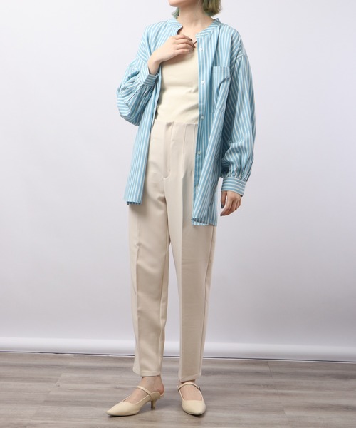 Blasty（ブラスティー）の「BLASTY バンドカラーストライプシャツ（シャツ/ブラウス・レディース・グリーン/ブルー・F）」の21枚目の写真