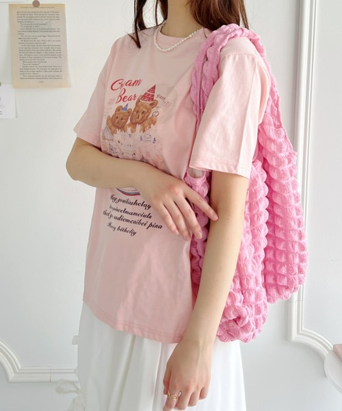 Loueme(ルエム)の「パーティーベアーオーバーTシャツ(Tシャツ/カットソー・レディース・ライトグレー/ピンク・FREE)」の4枚目の写真