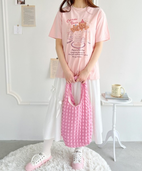 Loueme(ルエム)の「パーティーベアーオーバーTシャツ(Tシャツ/カットソー・レディース・ライトグレー/ピンク・FREE)」の6枚目の写真