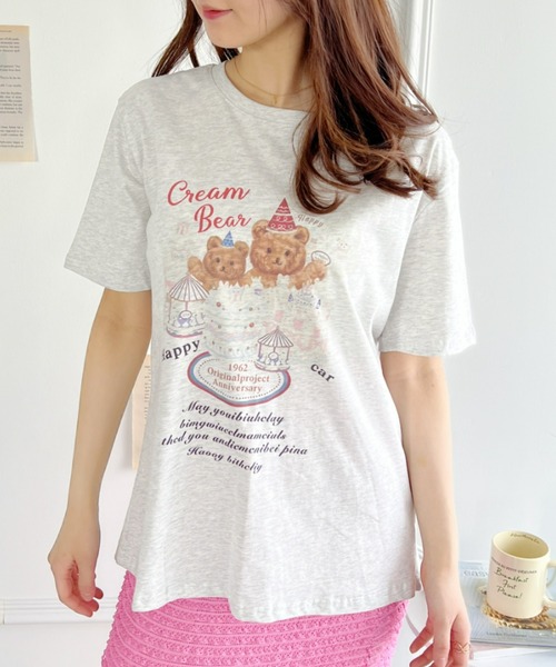 Loueme(ルエム)の「パーティーベアーオーバーTシャツ(Tシャツ/カットソー・レディース・ライトグレー/ピンク・FREE)」の8枚目の写真
