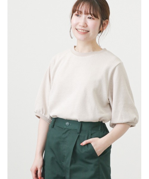 ehka sopo(エヘカソポ)の「ジャカードパフスリーブカットソー(Tシャツ/カットソー・レディース・ブラック/ベージュ/グリーン・フリ-)」の3枚目の写真