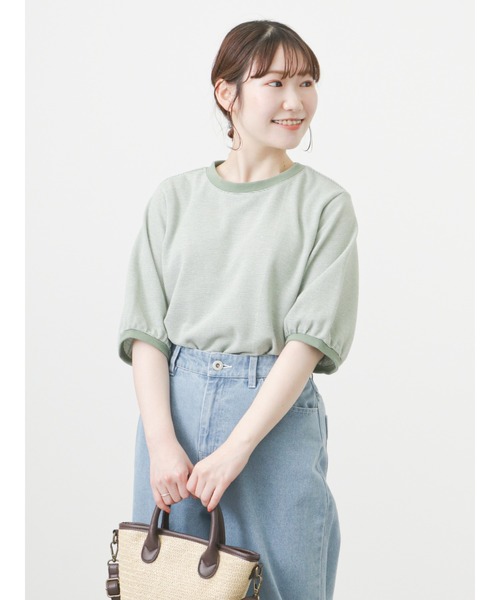 ehka sopo(エヘカソポ)の「ジャカードパフスリーブカットソー(Tシャツ/カットソー・レディース・ブラック/ベージュ/グリーン・フリ-)」の9枚目の写真