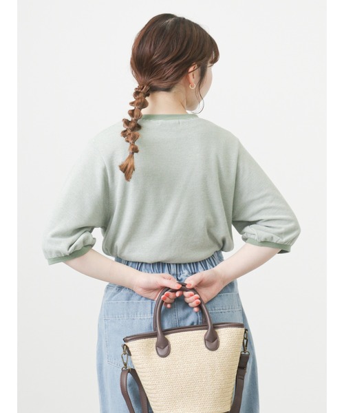 ehka sopo(エヘカソポ)の「ジャカードパフスリーブカットソー(Tシャツ/カットソー・レディース・ブラック/ベージュ/グリーン・フリ-)」の6枚目の写真