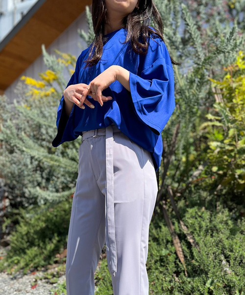 NO ID.(ノーアイディ)の「【NO ID.】Drop Shoulder Drape Big T-Shirt / ドロップ ショルダー ドレープ ビッグ Tシャツ(Tシャツ/カットソー・メンズ・ワイン/ブラック/ライトブルー/ライトグレー/ダークグレー/ブルー/ベージュ/イエロー/ホワイト/グリーン・ONE SIZE)」の15枚目の写真