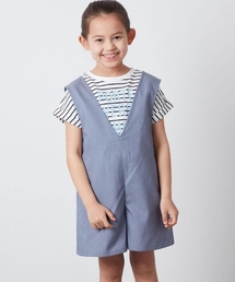 a.v.v（アーヴェヴェ）の「[100-130]Vネックショートサロペット（ワンピース・キッズ）」
