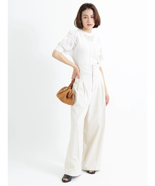 Te chichi CLASSIC（テチチクラシック）の「ハイウエストワイドパンツ（その他パンツ・レディース・ネイビー/キナリ・F）」の5枚目の写真