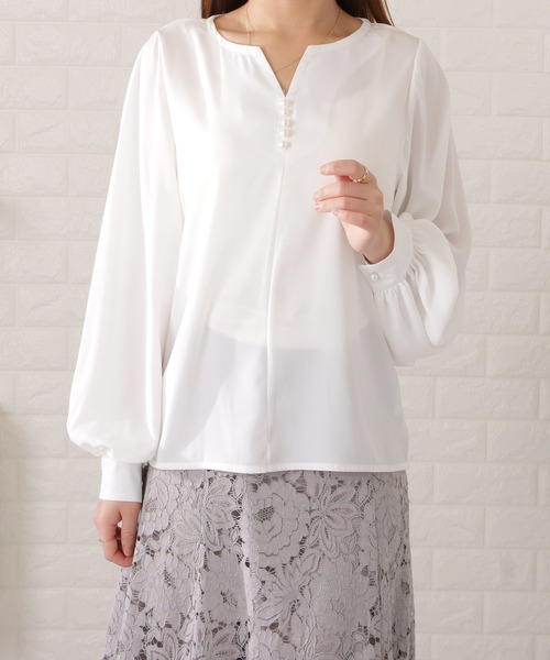 Lace Ladies（レースレディース）の「パールボタンキーネック長袖ブラウス（シャツ/ブラウス・レディース・ネイビー/ブラック/ベージュ/ホワイト・FREE/S）」の18枚目の写真
