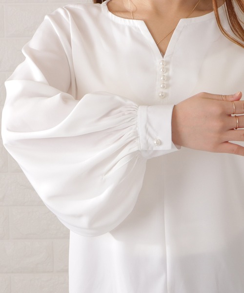 Lace Ladies（レースレディース）の「パールボタンキーネック長袖ブラウス（シャツ/ブラウス・レディース・ネイビー/ブラック/ベージュ/ホワイト・FREE/S）」の15枚目の写真