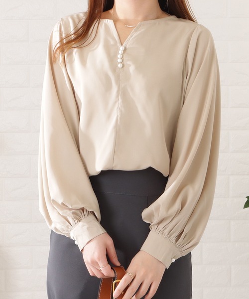 Lace Ladies（レースレディース）の「パールボタンキーネック長袖ブラウス（シャツ/ブラウス・レディース・ネイビー/ブラック/ベージュ/ホワイト・FREE/S）」の10枚目の写真