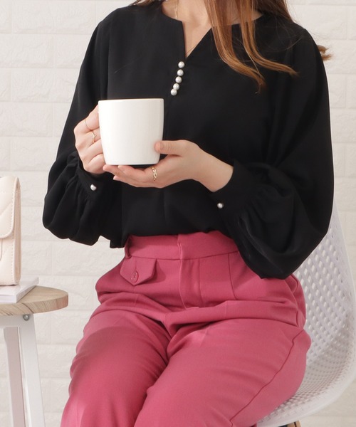 Lace Ladies（レースレディース）の「パールボタンキーネック長袖ブラウス（シャツ/ブラウス・レディース・ネイビー/ブラック/ベージュ/ホワイト・FREE/S）」の20枚目の写真