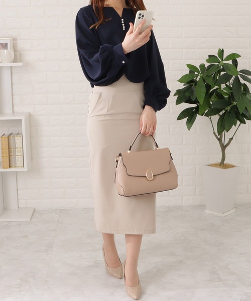 Lace Ladies（レースレディース）の「パールボタンキーネック長袖ブラウス（シャツ/ブラウス・レディース・ネイビー/ブラック/ベージュ/ホワイト・FREE/S）」の8枚目の写真