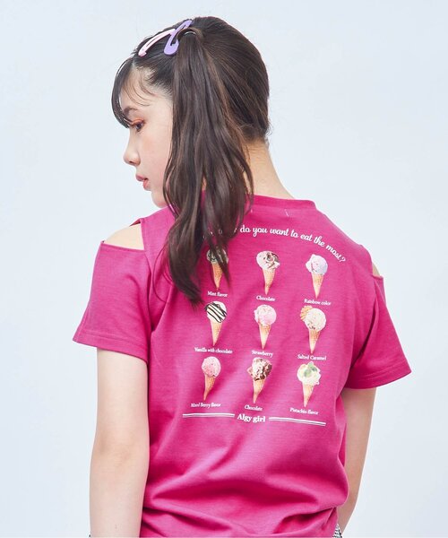 algy（アルジー）の「接触冷感アイスメニューTシャツ（Tシャツ/カットソー・キッズ・ピンク/オフホワイト/チャコール/サックスブルー・X-SMALL/XXX-SMALL/SMALL/XX-SMALL/MEDIUM）」の4枚目の写真